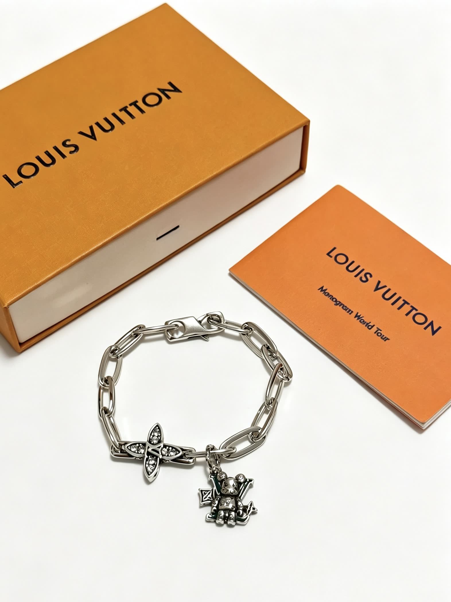 Louis Vuitton Silver Charm Bracelet with Butterfly and Heart Charms